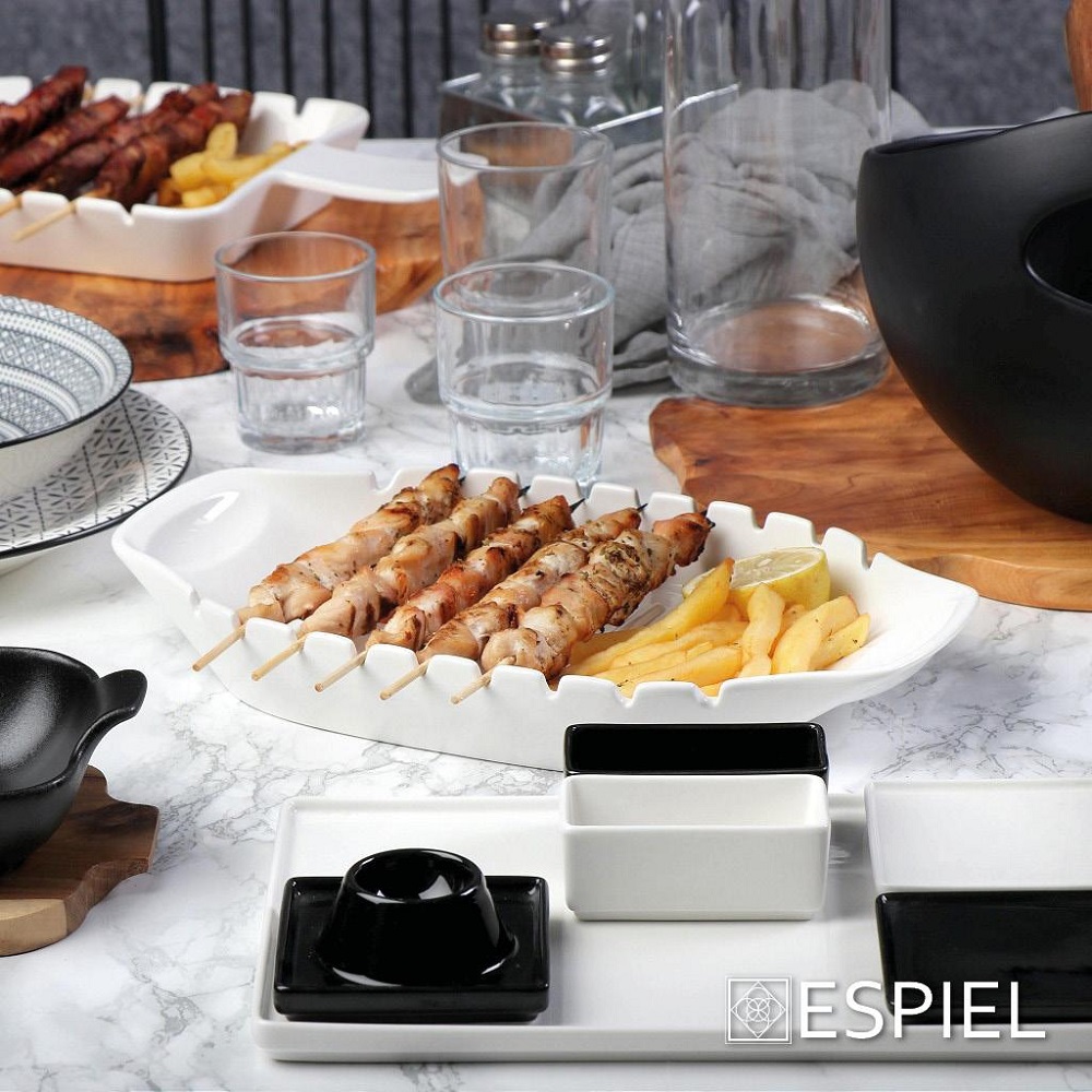 Δίσκος Sushi Σετ 6 τμχ Πορσελάνης Λευκό-Μαύρο 28,4xH18,2xH5,2cm Modern Espiel LV109 - 2