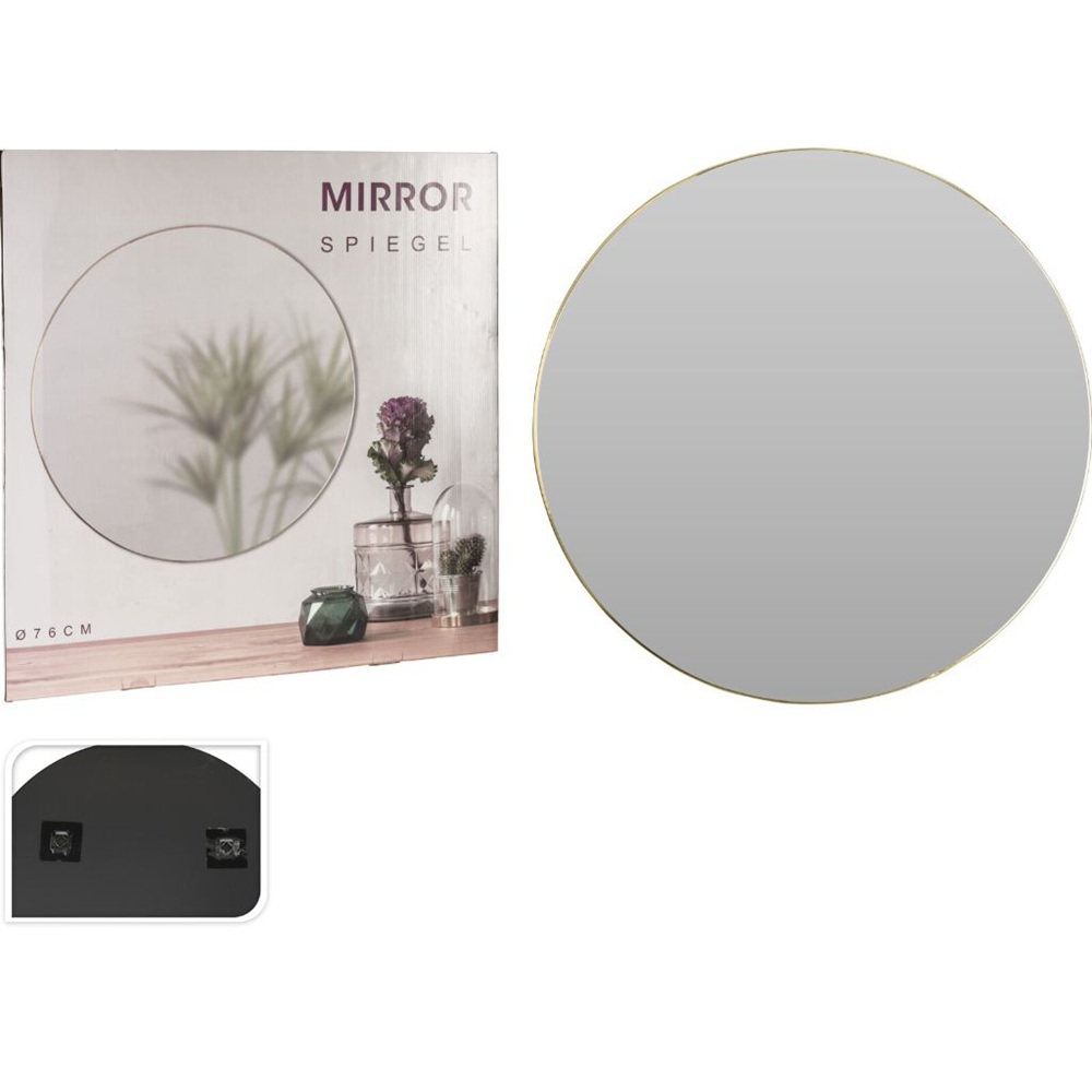 Καθρέφτης Τοίχου Γυάλινος Στρογγυλός Με Χρυσό Μεταλλικό Πλαίσιο Ø76cm Koopman C37008340 - 2