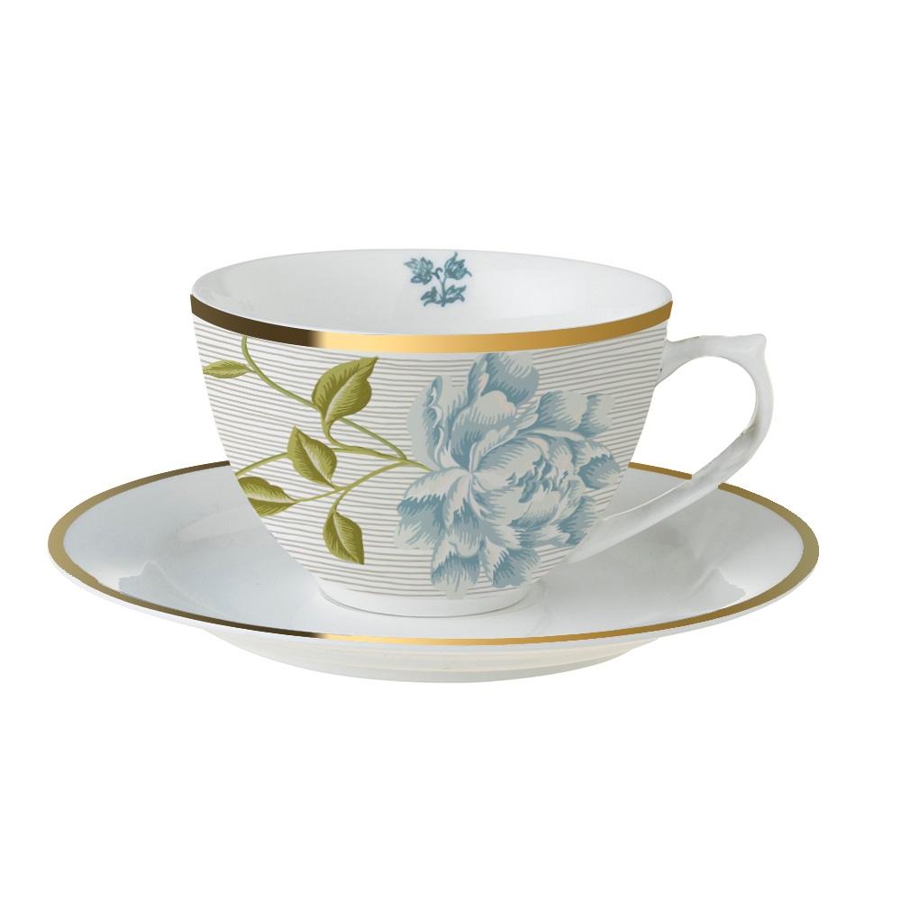 Φλιτζάνι Cappuccino 260ml Με Πιατάκι Φ16cm Πορσελάνης Cobblestone Pinstripe Heritage Laura Ashley LA181229 - 1