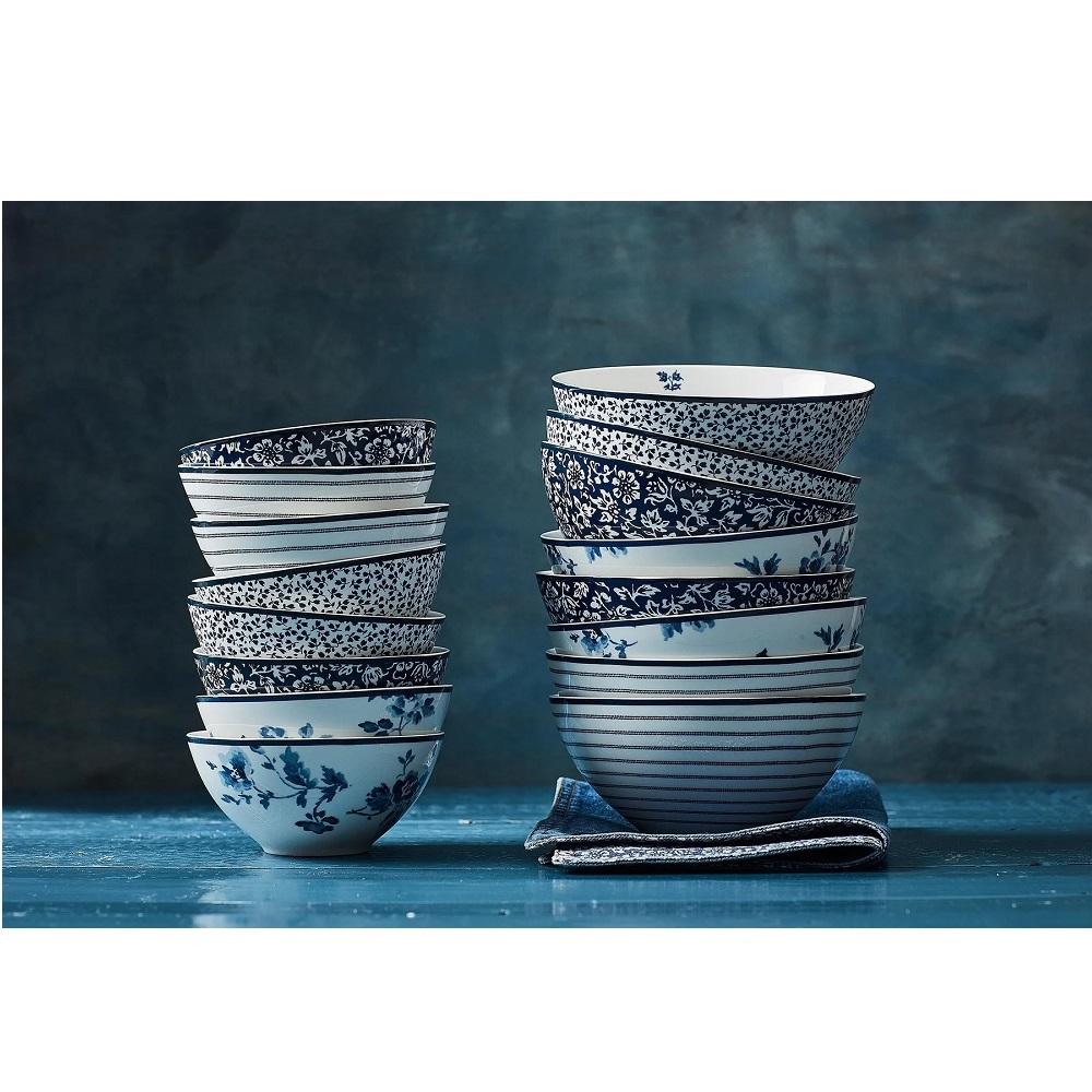 Μπολάκι Πορσελάνης Στρογγυλό Φ9xH4,7cm 150ml Άσπρο-Μπλε Floris Blueprint Laura Ashley LA179357 - 3