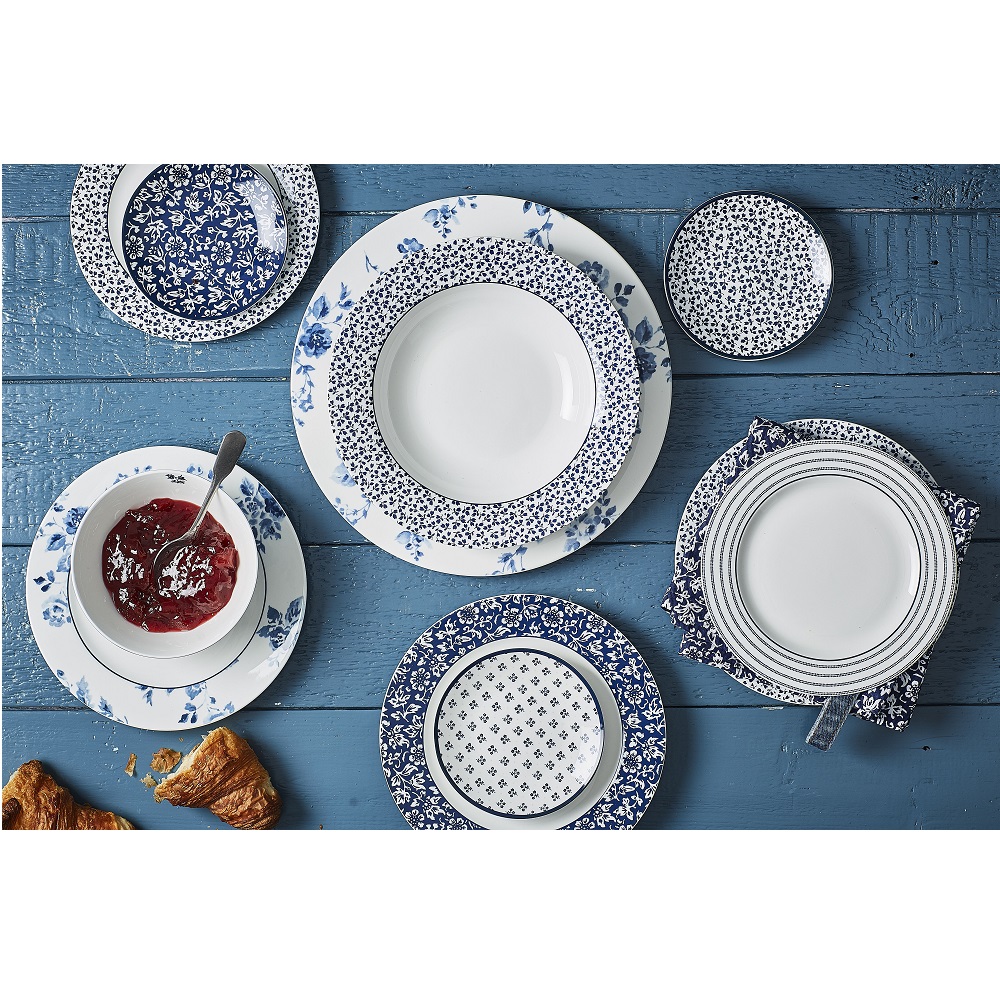 Πιάτο Ρηχό Πορσελάνης Στρογγυλό Φ30cm Άσπρο-Μπλε Sweet Alyssum Blueprint Laura Ashley LA179921 - 4