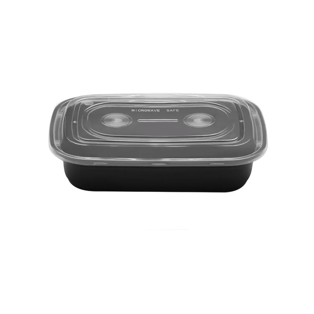 Σκεύος Φαγητού M/W PP 1000ml 21,7x14,6xH5,1cm American Style Μαύρο Με Διάφανο Καπάκι (Πακέτο 50τμχ) Intertan QM1001A - 