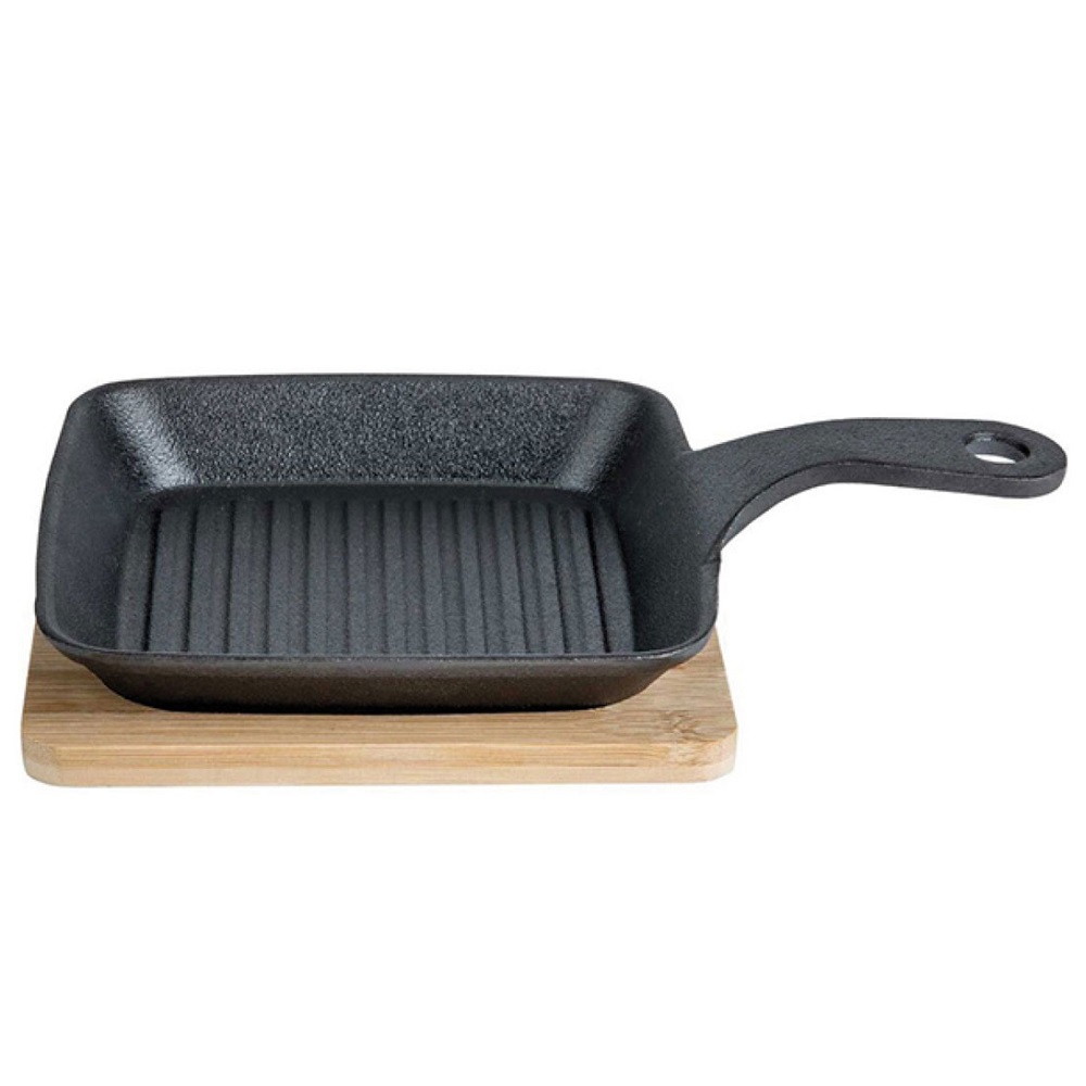 Τηγανάκι Grill Μαντεμένιο Με Ξύλινη Βάση 15x15cm 1118509 Cosy & Trendy 30.80491 - 1
