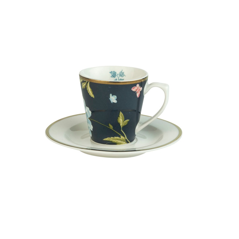 Φλιτζανάκι Espresso 90ml Με Πιατάκι Φ12cm Πορσελάνης Midnight Uni Heritage Laura Ashley LA181226 - 