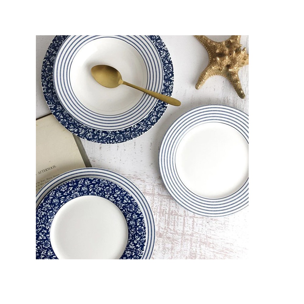 Πιάτο Ρηχό Στρογγυλό Πορσελάνης Φ30cm Λευκό – Μπλε Candy Stripe Blueprint Laura Ashley LA179923 - 3
