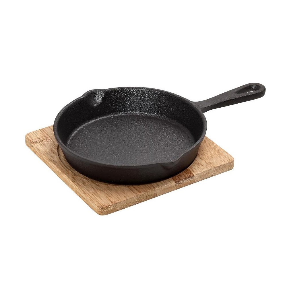 Τηγανάκι Μαντεμένιο Μαύρο 24x16xH4cm Με Βάση Bamboo Espiel SAG109 - 1