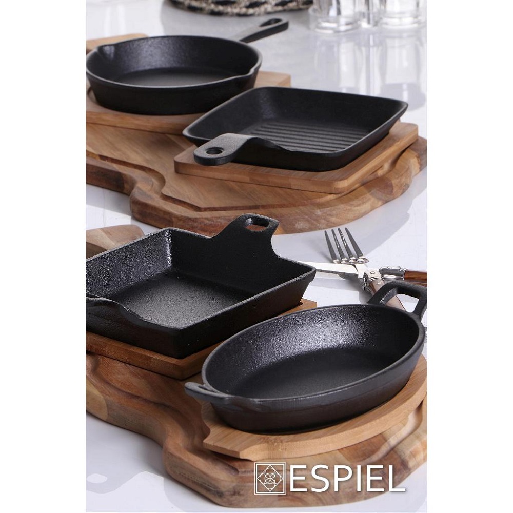 Τηγανάκι Μαντεμένιο Μαύρο 24x16xH4cm Με Βάση Bamboo Espiel SAG109 - 2