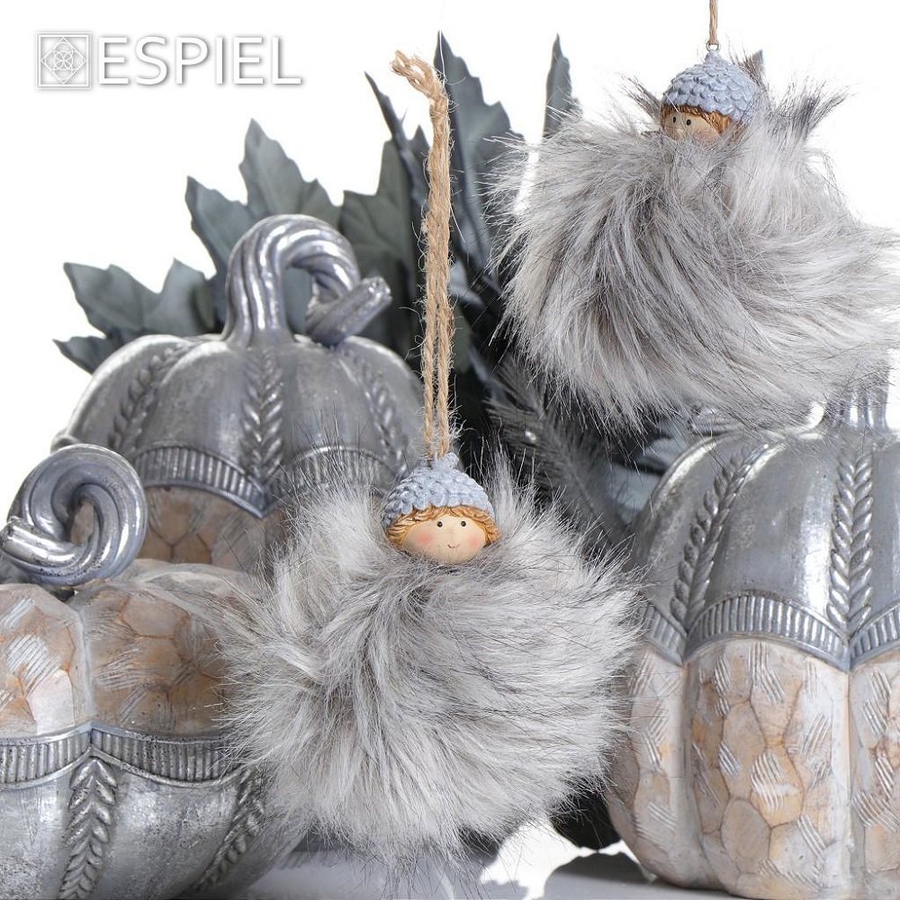 Διακοσμητική Κολοκύθα Polyresin Μπεζ-Ασημί Φ18xH20cm Rustic Espiel VRE125 - 4