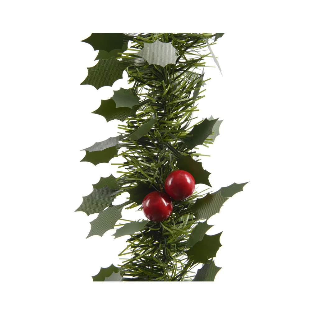 Γιρλάντα Χριστουγεννιάτικη PVC με Φύλλα και Μούρα 270cm Πράσινη Kaemingk 432309
