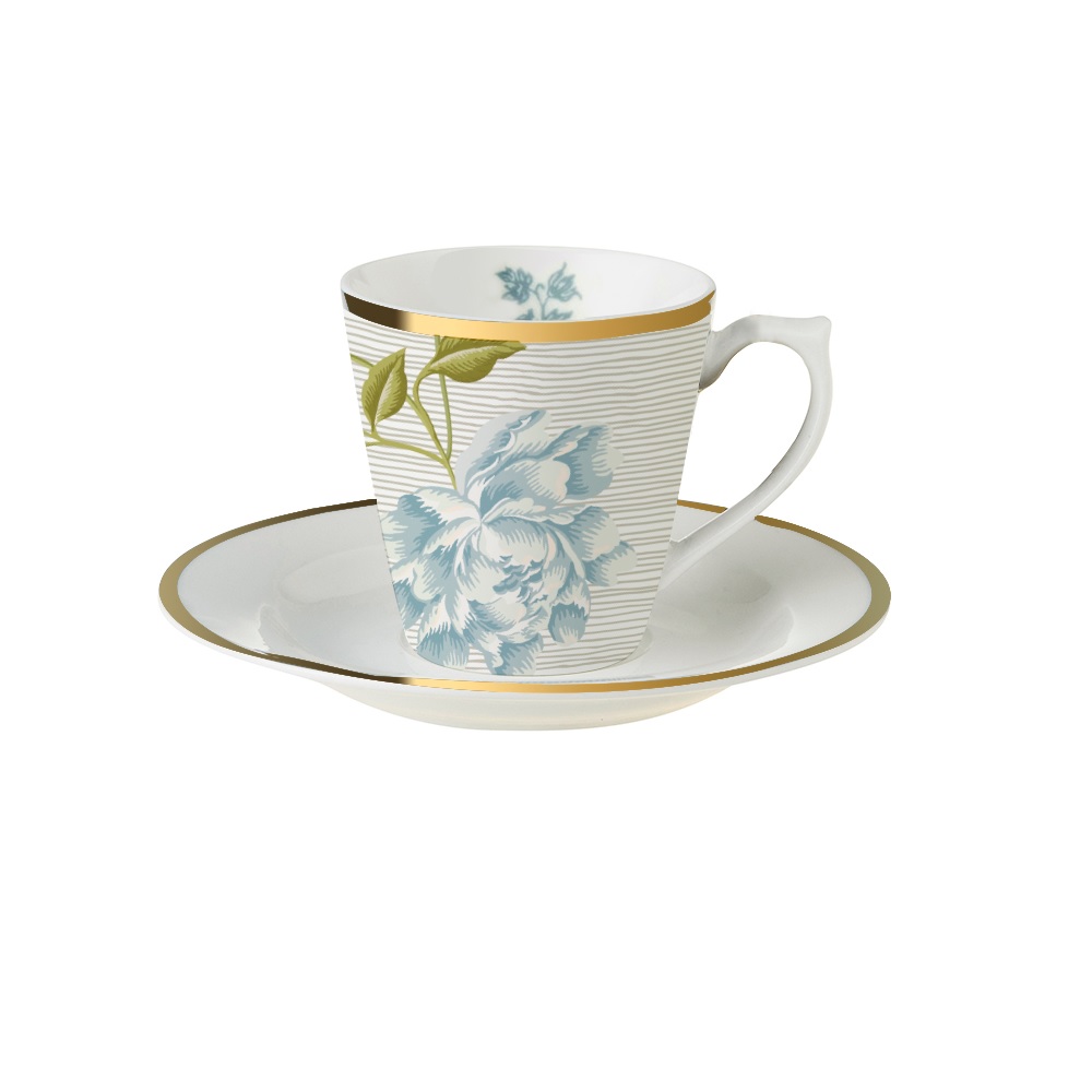 Φλιτζανάκι Espresso 90ml Με Πιατάκι Φ12cm Πορσελάνης Cobbletone Pinstripe Heritage Laura Ashley LA181227 - 1