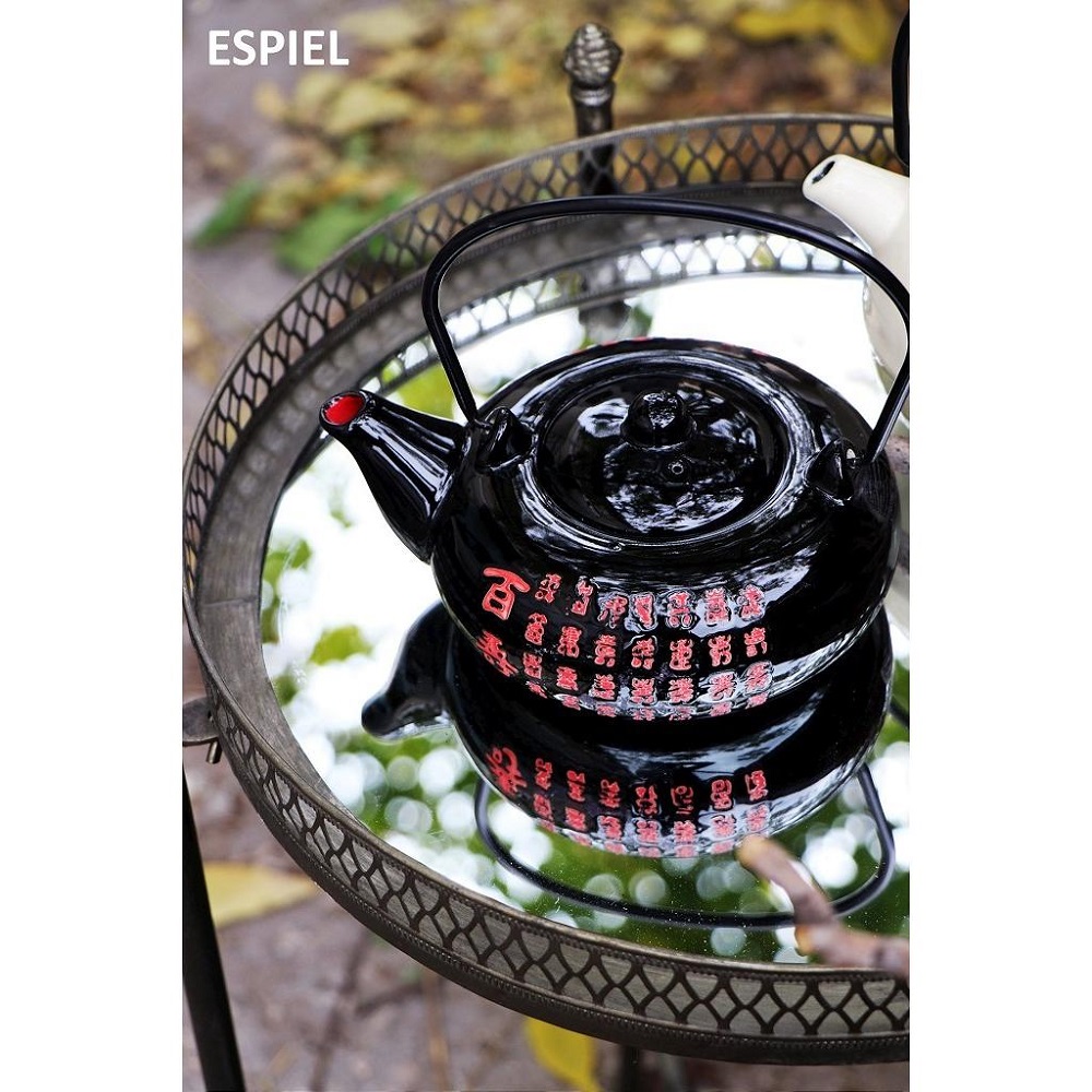 Τσαγιέρα Stoneware 600ml Μαύρη-Κόκκινη Με Ανοξείδωτη Σίτα 19x14xH8cm Espiel EZT101 - 2