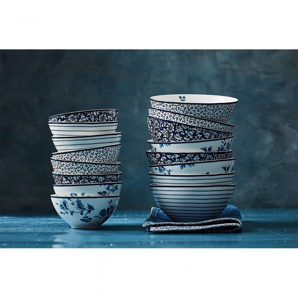 Μπολάκι Πορσελάνης Στρογγυλό Φ9xH4,7cm 150ml Άσπρο-Μπλε Sweet Alyssum Blueprint Laura Ashley LA179356 - 2