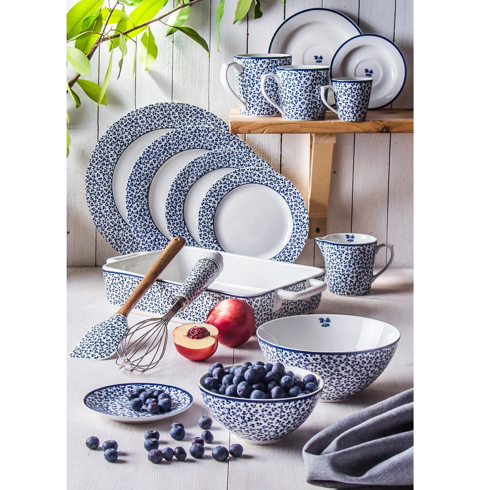 Πιάτο Ρηχό Πορσελάνης Στρογγυλό Φ23cm Λευκό – Μπλε Floris Blueprint Laura Ashley LA179353 - 4