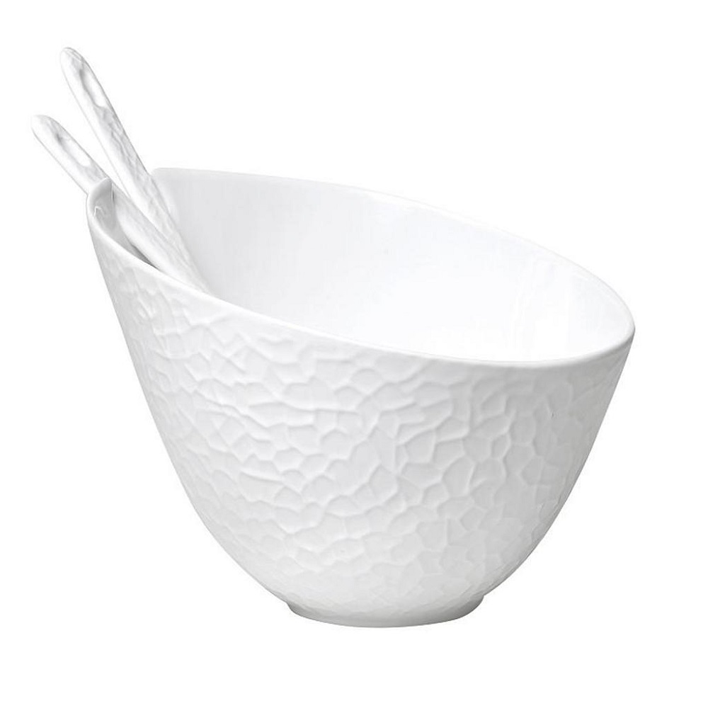 Σαλατιέρα Πορσελάνης Στρογγυλή Φ24xH19cm "Τσαλακωμένη" Με 2 Κουτάλες Crumpled Espiel WEM701 - 1