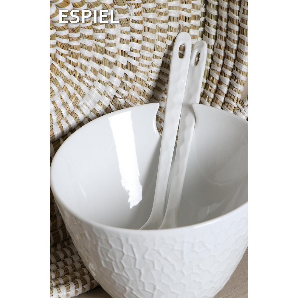Σαλατιέρα Πορσελάνης Στρογγυλή Φ24xH19cm "Τσαλακωμένη" Με 2 Κουτάλες Crumpled Espiel WEM701 - 5