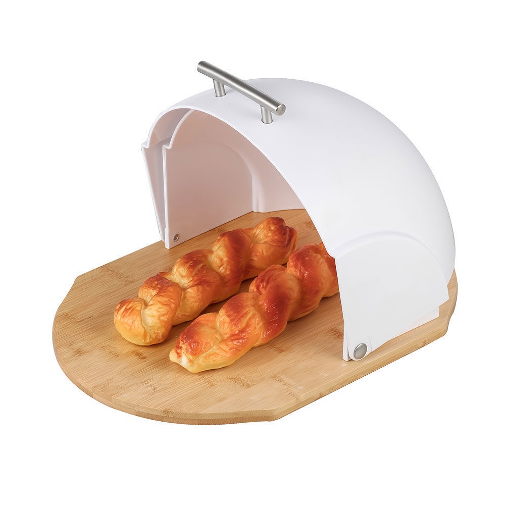 Ψωμιέρα Πλαστική Λευκή Με Βάση Κοπής Bamboo 36,9x26,3xH20,2cm εstia Home Art 01-9335 - 2