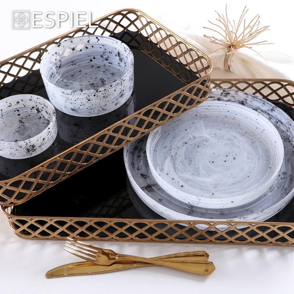 Μπολ Γυάλινο Άσπρο - Γκρι Φ11xH4cm Atlas Black-White Alabaster Espiel HOR1626 - 2