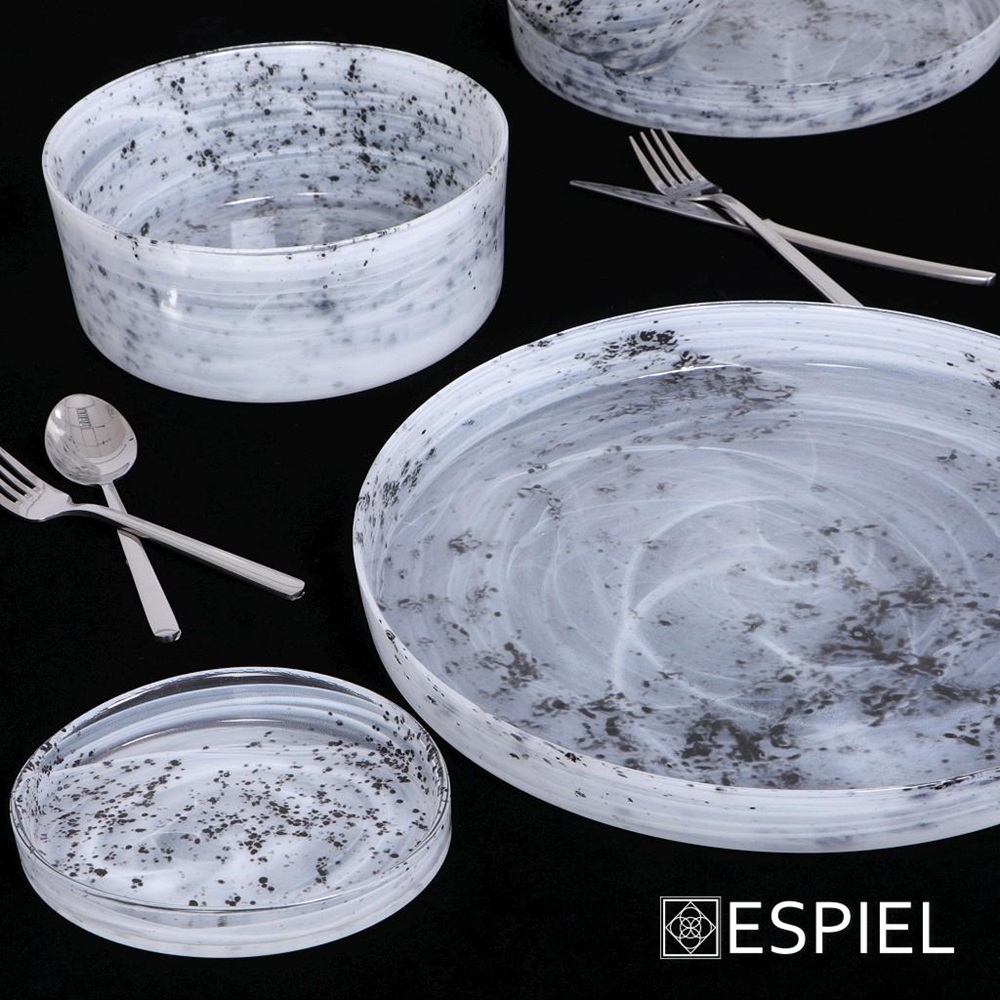 Μπολ Γυάλινο Άσπρο - Γκρι Φ11xH4cm Atlas Black-White Alabaster Espiel HOR1626 - 5