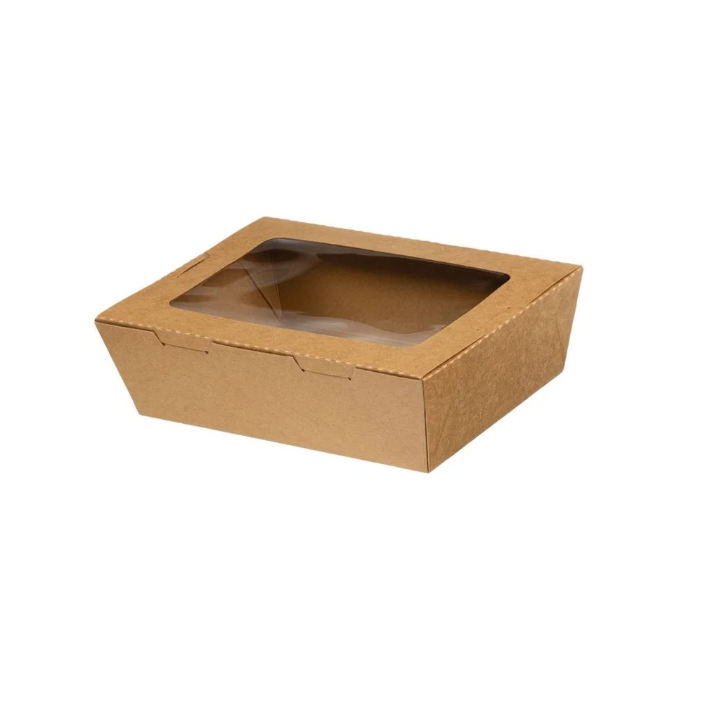 Σκεύος Φαγητού Kraft 700ml Με Ενσωματωμένο Καπάκι και Παράθυρο PET 15x10x4,5cm 50τμχ Intertan QW700 - 