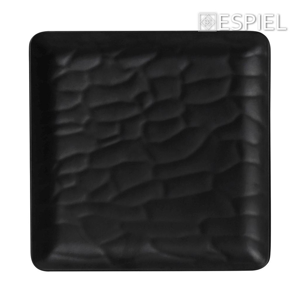 Πιάτο Μελαμίνης Ρηχό Τετράγωνο 18x18xH1,2cm Black Matte Wavy Melamine Tria MLB347 - 2