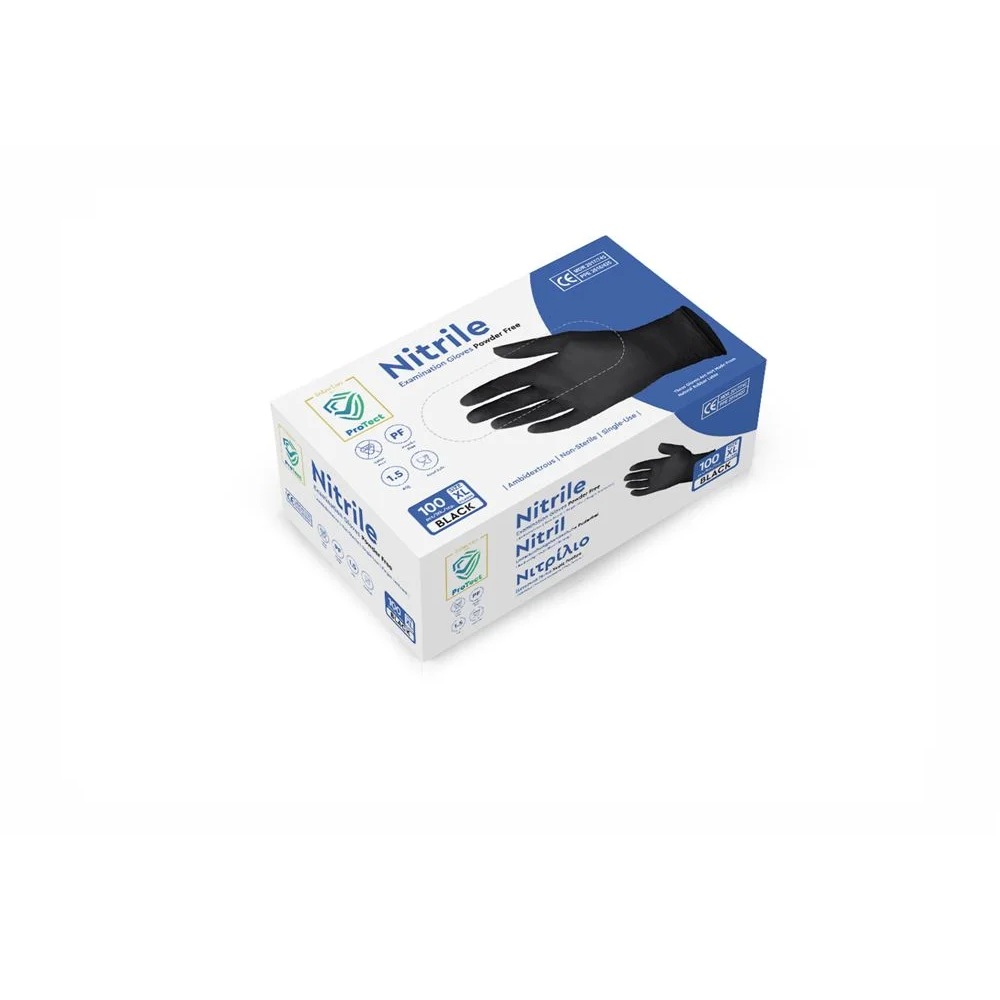 Γάντια Νιτριλίου Μαύρα Χωρίς Πούδρα MDR PPE III Extra Large 100τμχ Intertan Q1110EX - 