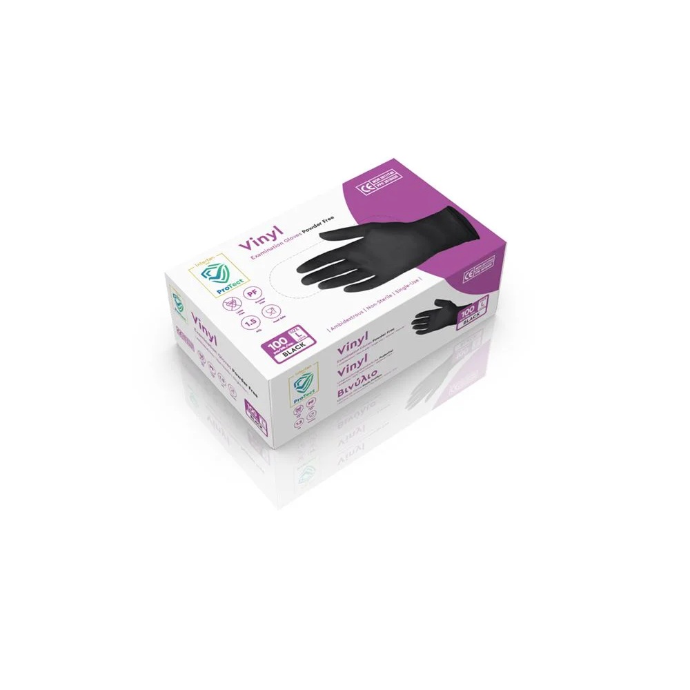 Γάντια Βινυλίου Μαύρα Χωρίς Πούδρα Large MDR PPE III 100 Τεμάχια Intertan Q1051BNUMDR - 