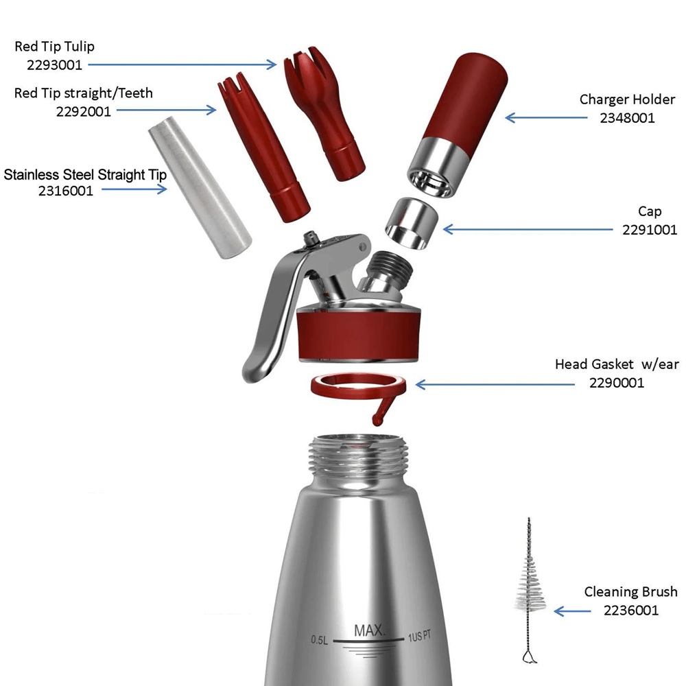 Σιφόν Gourmet Whip Inox 500ml - Επαγγελματική Ποιότητα για Σαντιγί και Αφρώδη Παρασκευάσματα iSi Professional 05-503 - 3