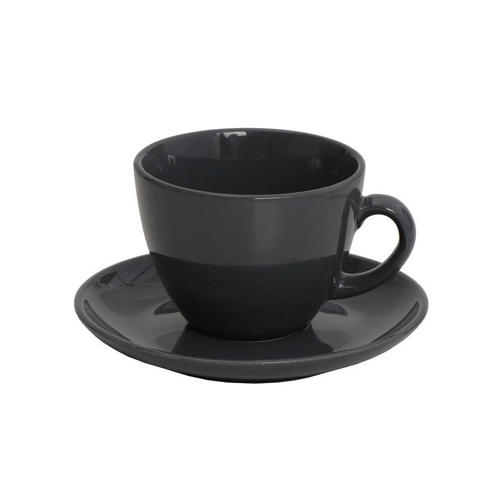Φλιτζάνι Cappuccino 220ml & Πιατάκι Πορσελάνης Φ14xH7,5cm Anthracite Essentials Espiel OWB102K6 - 1