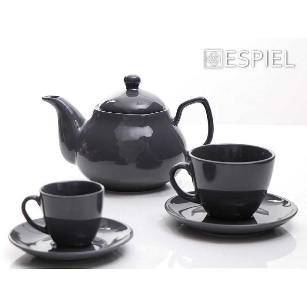 Φλιτζάνι Cappuccino 220ml & Πιατάκι Πορσελάνης Φ14xH7,5cm Anthracite Essentials Espiel OWB102K6 - 2