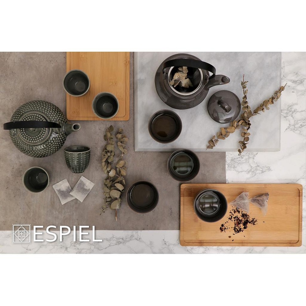 Τσαγιέρα 600ml Με 4 Ποτήρια 200ml Stoneware Γκρί & Δίσκο Bamboo Ritual Espiel SPI110 - 2