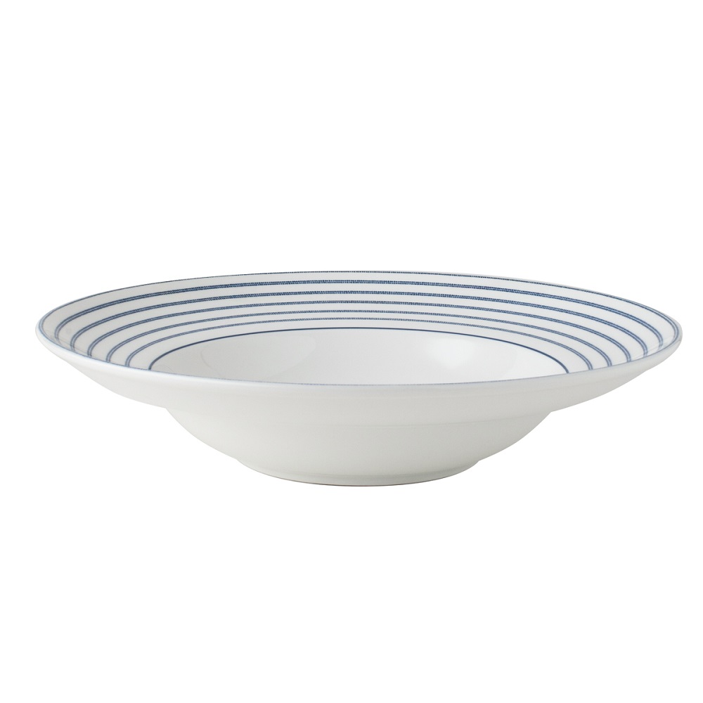 Πιάτο Pasta Στρογγυλό Πορσελάνης Φ27,5xH5,4cm Άσπρο-Μπλε Candy Stripe Blueprint Laura Ashley LA182772 - 1