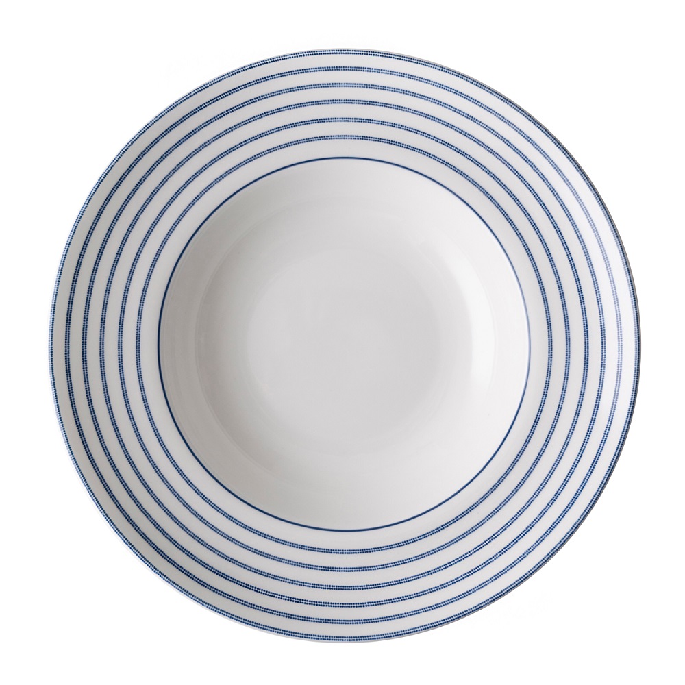 Πιάτο Pasta Στρογγυλό Πορσελάνης Φ27,5xH5,4cm Άσπρο-Μπλε Candy Stripe Blueprint Laura Ashley LA182772 - 2