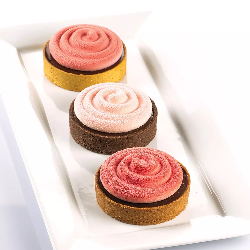 Σετ Φόρμα Σιλικόνης Platinum 6 Θέσεων Ø70x25mm με Δαχτυλίδια Τάρτας Ø80mm Mini Tarte Twist Silikomart 25.273.13.0065 - 3