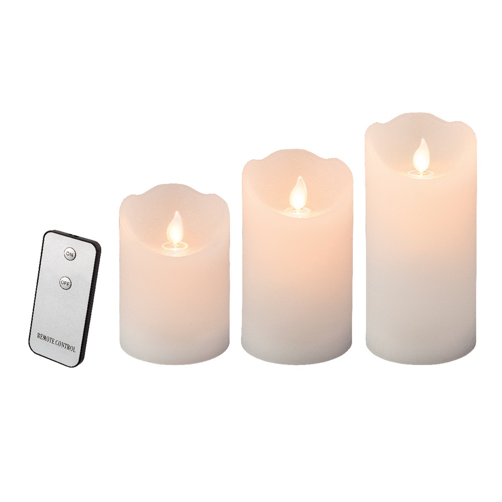 Κεριά LED με Κυματιστή Φλόγα Φ7,5cm Λευκά Σετ 3 τμχ Lumineo 485264 - 2