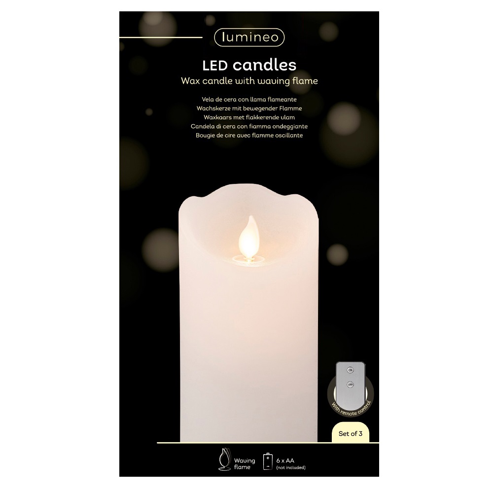 Κεριά LED με Κυματιστή Φλόγα Φ7,5cm Λευκά Σετ 3 τμχ Lumineo 485264 - 4