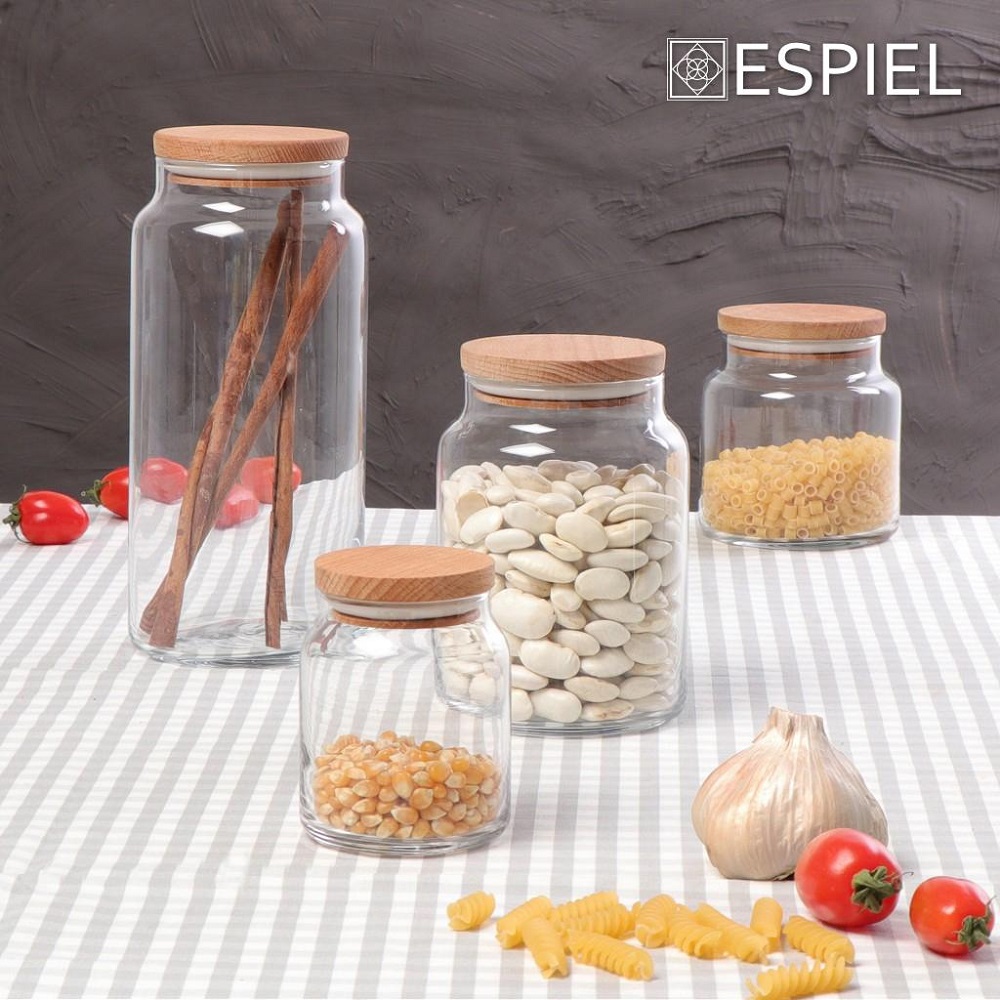 Δοχείο Γυάλινο 610ml Με Ξύλινο Καπάκι Φ10xH11cm Espiel KOP102K6 - 2