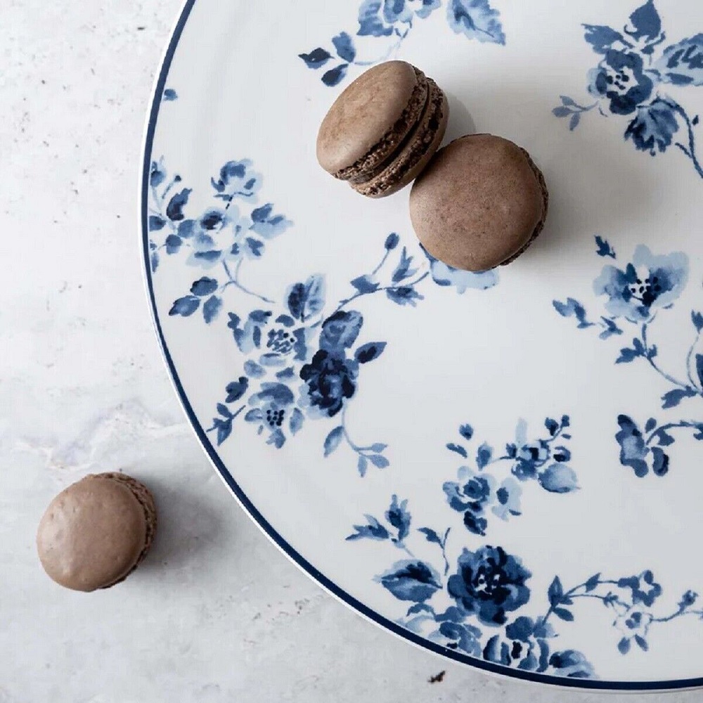 Τουρτιέρα Με Πόδι Πορσελάνης Φ31xH9,5cm Μπλε – Άσπρο China Rose Blueprint Laura Ashley LA182959 - 4