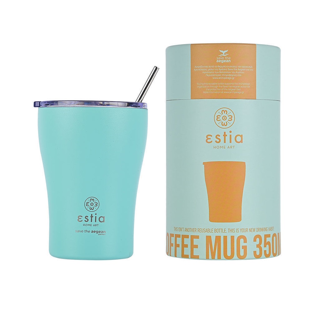 Ποτήρι Ισοθερμικό Bermuda Green Διπλού Τοιχώματος Ανοξείδωτο 18/8 350ml & Ανοξείδωτο Καλαμάκι & Βουρτσάκι Καθαρισμού Save the Aegean εstia Home Art 01-12106 - 
