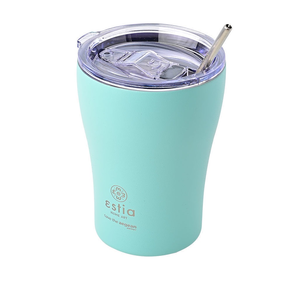 Ποτήρι Ισοθερμικό Bermuda Green Διπλού Τοιχώματος Ανοξείδωτο 18/8 350ml & Ανοξείδωτο Καλαμάκι & Βουρτσάκι Καθαρισμού Save the Aegean εstia Home Art 01-12106 - 2