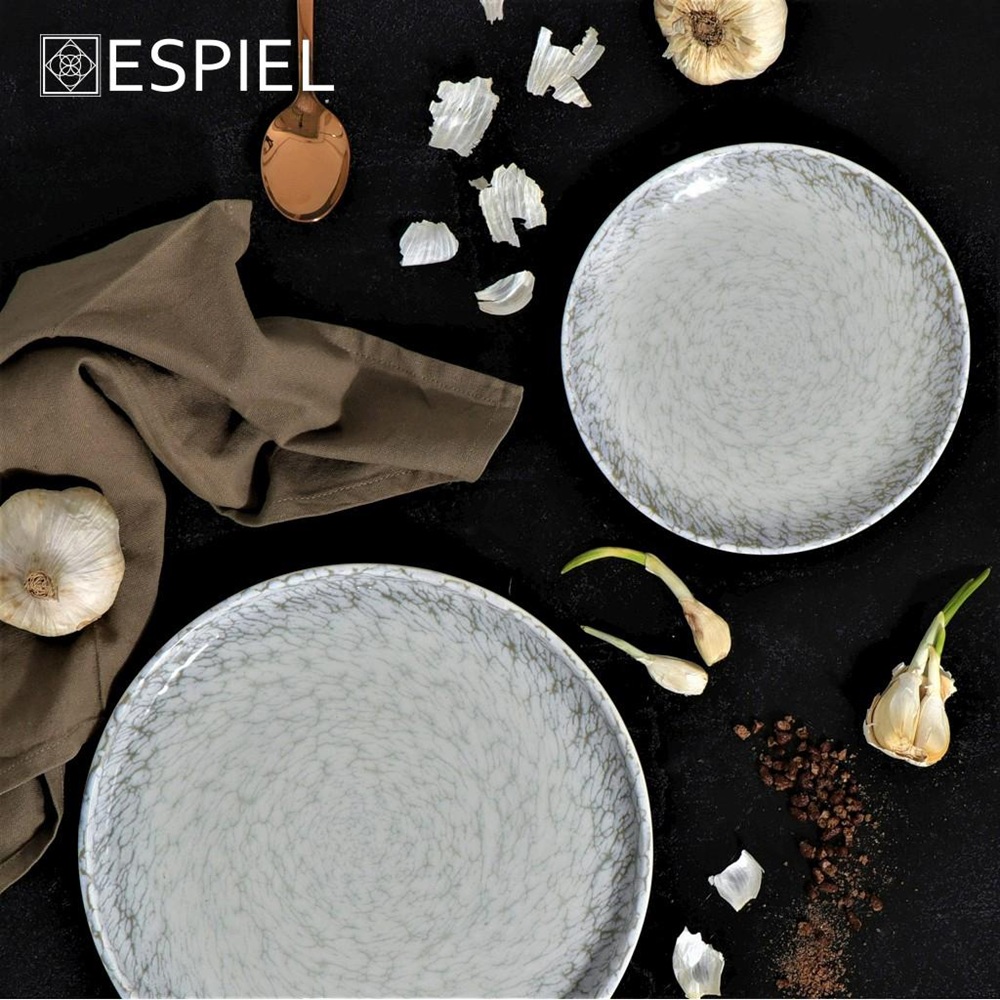 Πιάτο Ρηχό Πορσελάνης 19cm Canvas Γκρι Λευκό ESPIEL KNA102 - 3