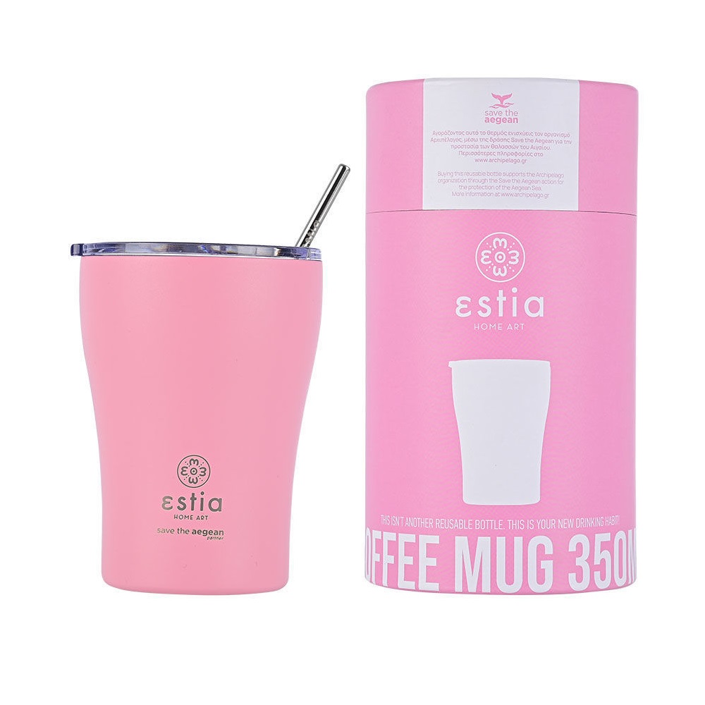 Ποτήρι Ισοθερμικό Blossom Rose Διπλού Τοιχώματος Ανοξείδωτο 18/8 350ml & Ανοξείδωτο Καλαμάκι & Βουρτσάκι Καθαρισμού Save the Aegean εstia Home Art 01-12472 - 