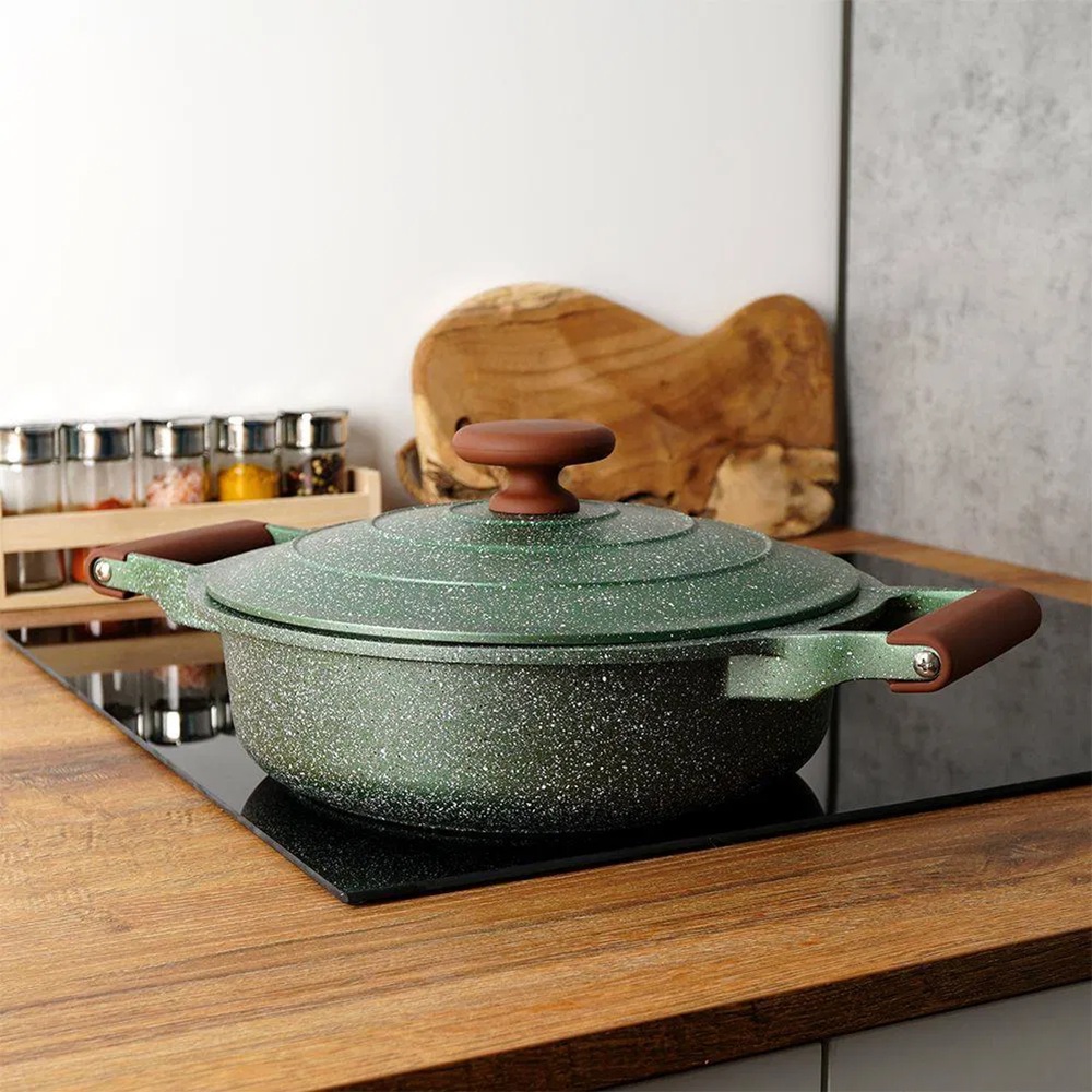 Ημίχυτρα Πλακερό Χυτό Αλουμίνιο Με Καπάκι Αντικολλητική Stone 26cm Ωmega NAVA 10-255-035 - 4