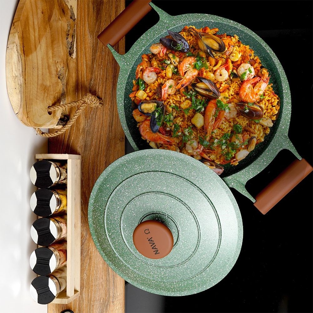 Ημίχυτρα Πλακερό Χυτό Αλουμίνιο Με Καπάκι Αντικολλητική Stone 26cm Ωmega NAVA 10-255-035 - 5