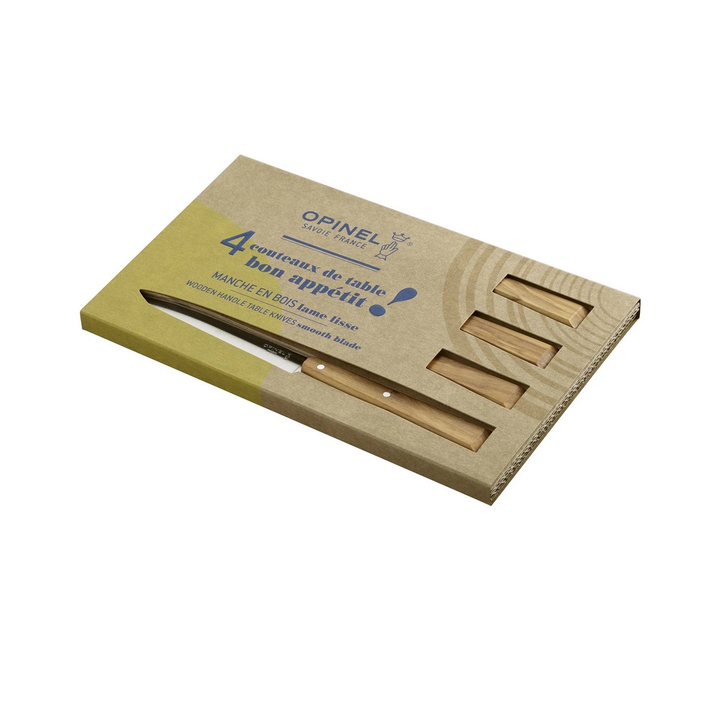 Μαχαίρια Steak Κουτί 4 Τεμαχίων 10,16cm Ατσάλι Sandvik 12C27 Bon Appétit Olive Wood Opinel 001515 - 