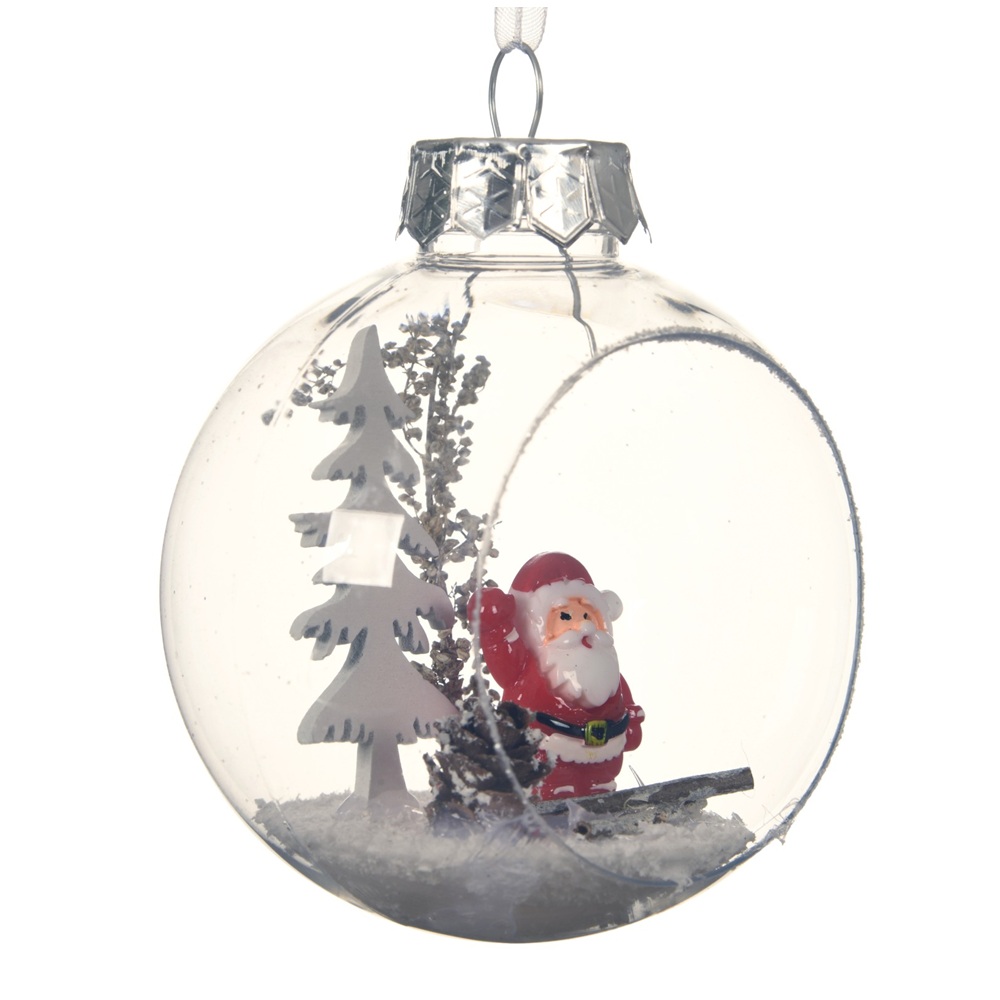 Μπάλα Χριστουγεννιάτικη Διάφανη Shatterproof με Τοπίο & Άγιο Βασίλη Ø8cm Decoris 740153-2