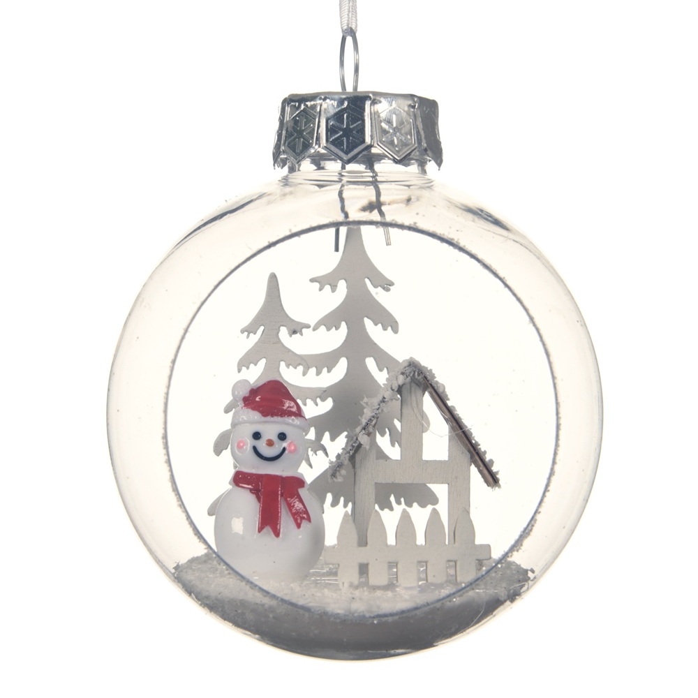 Μπάλα Χριστουγεννιάτικη Διάφανη Shatterproof με Τοπίο & Χιονάνθρωπο Ø8cm Decoris 740153-2