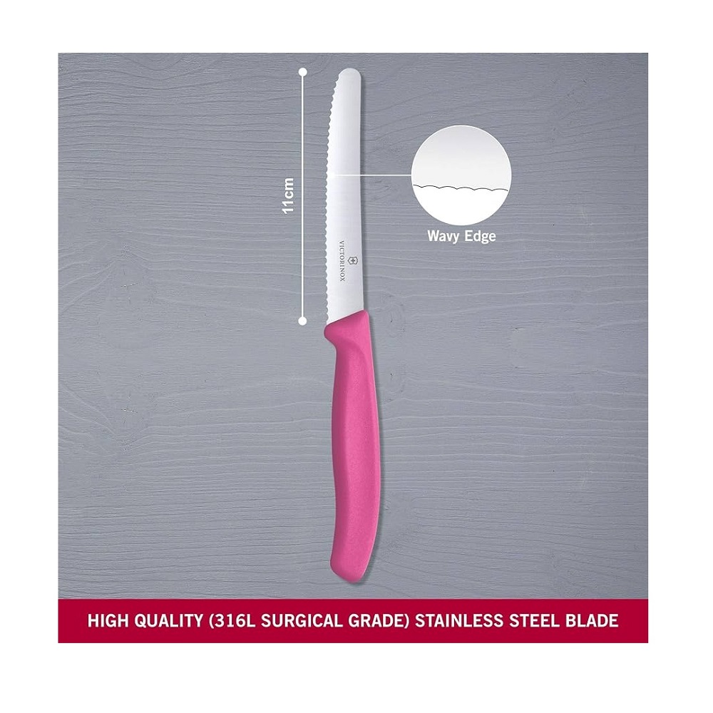 Μαχαίρι Γενικής Χρήσης Οδοντωτό Στρογγυλή Μύτη 11cm Ανοξείδωτο Ροζ Λαβή PP Swiss Classic Victorinox 6.7836.L115 - 3