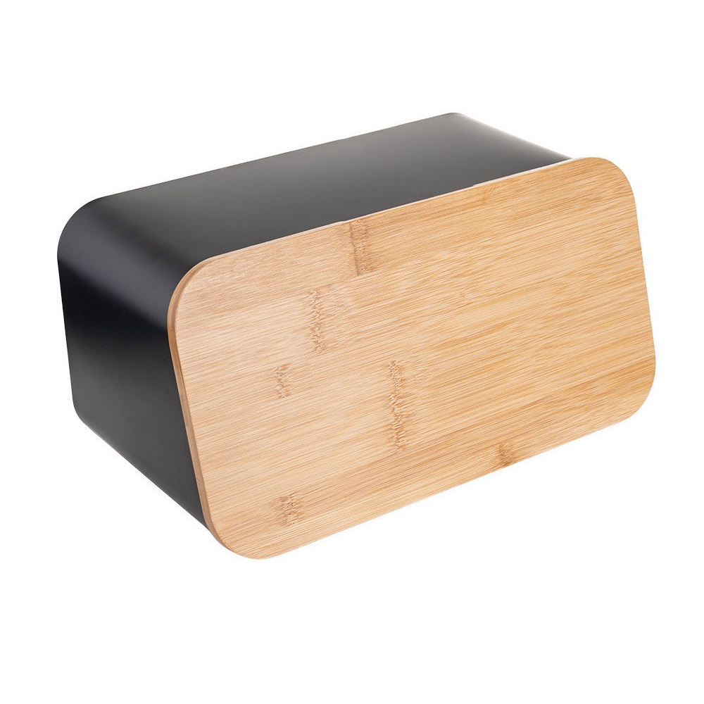 Ψωμιέρα Μεταλλική Μαύρη Με Καπάκι Bamboo 34,5x19xH17cm Essentials εstia Home Art 01-12861 - 1