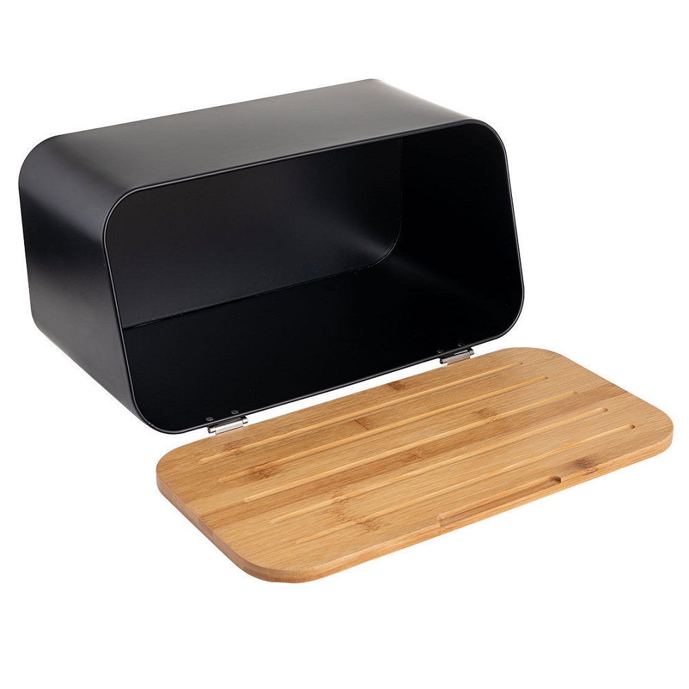 Ψωμιέρα Μεταλλική Μαύρη Με Καπάκι Bamboo 34,5x19xH17cm Essentials εstia Home Art 01-12861 - 2