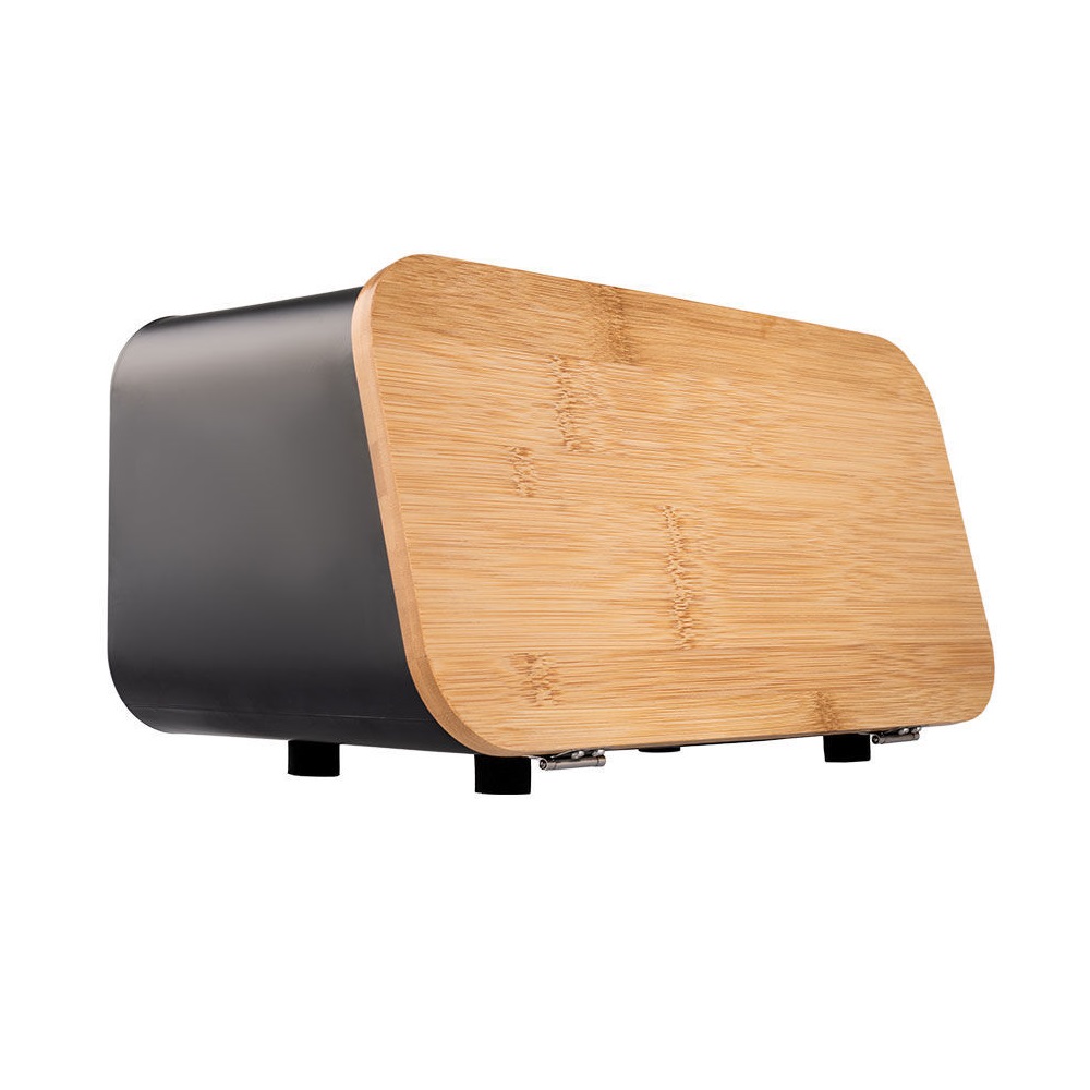 Ψωμιέρα Μεταλλική Μαύρη Με Καπάκι Bamboo 34,5x19xH17cm Essentials εstia Home Art 01-12861 - 3